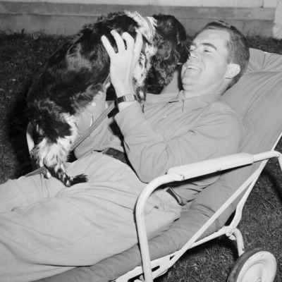 President Nixon with his Cocker Spaniel